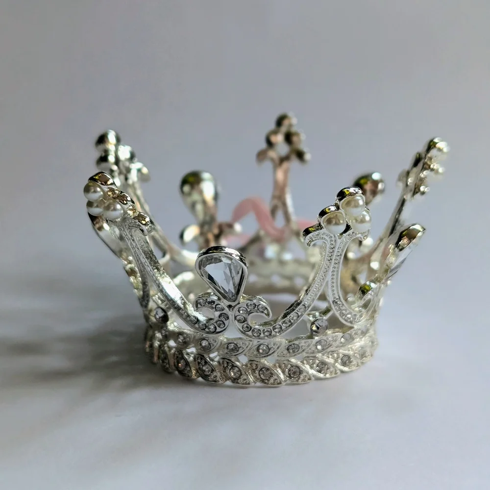 Silver Crown with Rhinestone And Pearl Accents